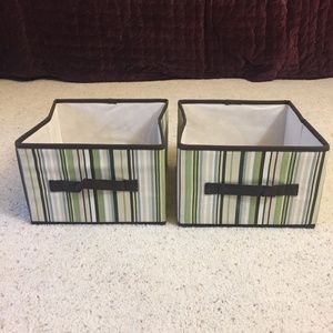 Fabric Storage Box Set-2 Square.Grn/Brn. Stripes